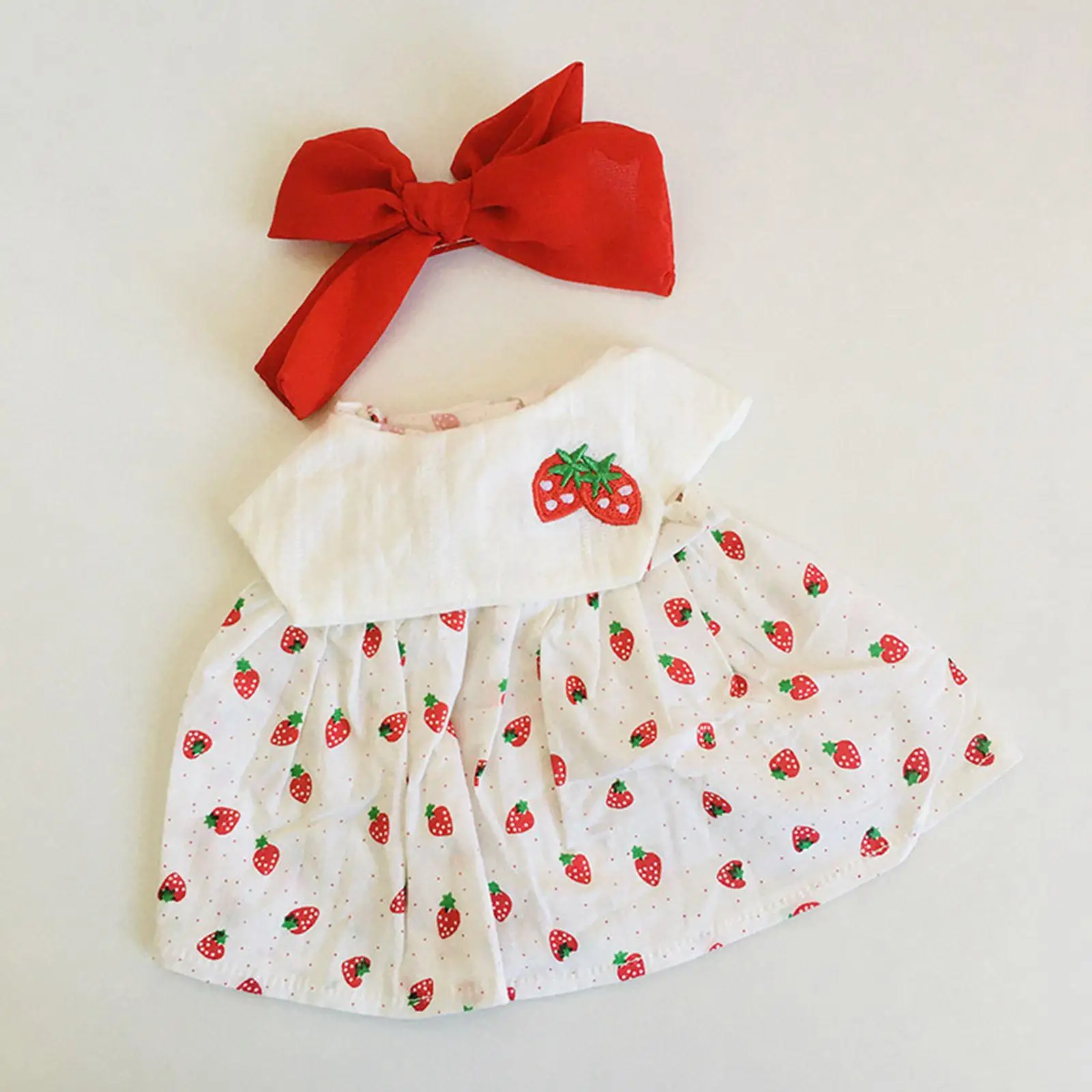 Dolls Strawberry Dress and Bow Hairpin Outfits Accessories, Miniature Clothing for 38cm Dolls Halloween Gifts