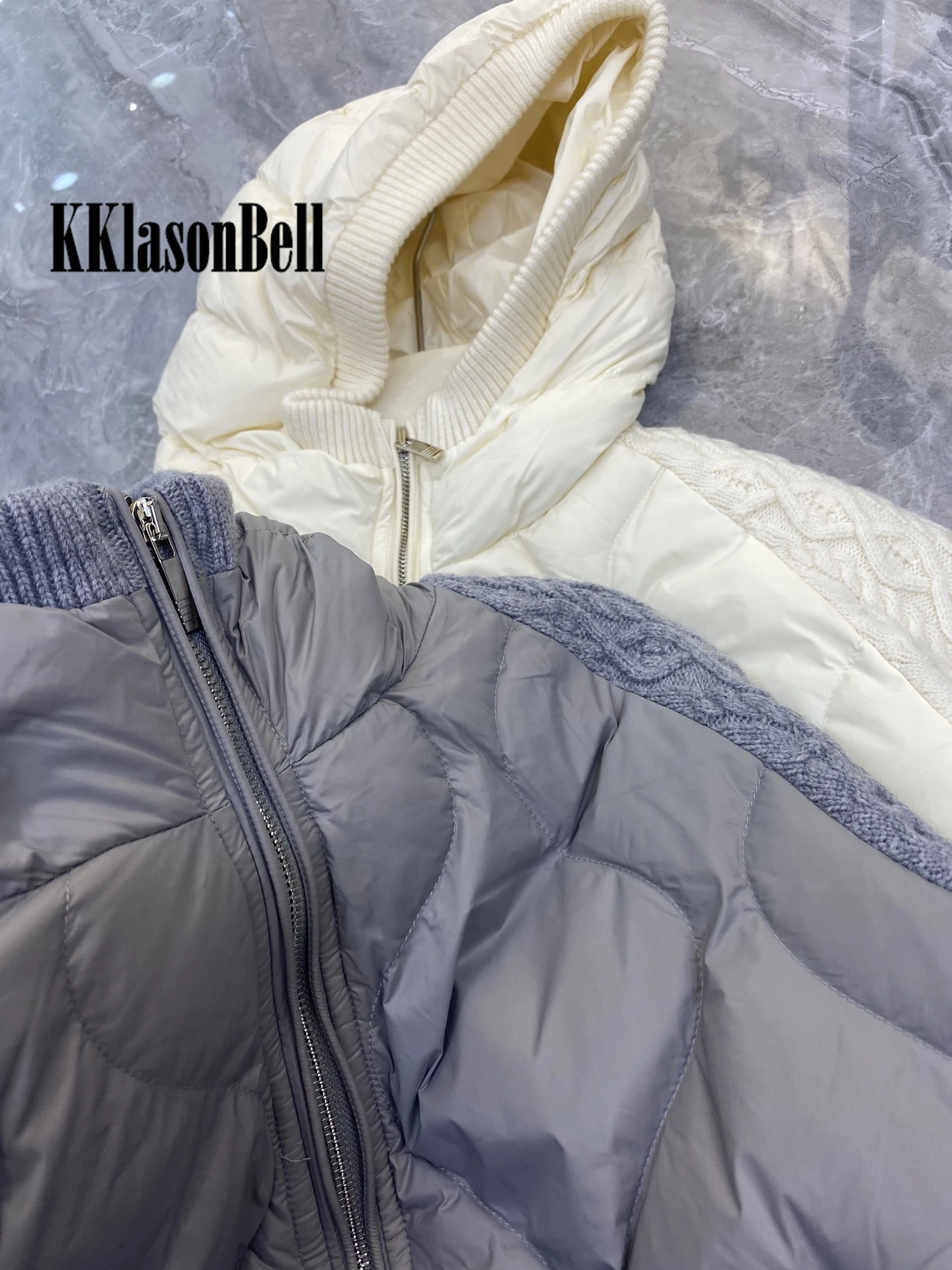 KKlasonBell-Jaqueta feminina de malha com capuz, manga comprida, listrada, Argyle, High End, Inverno, Casual, 11.21