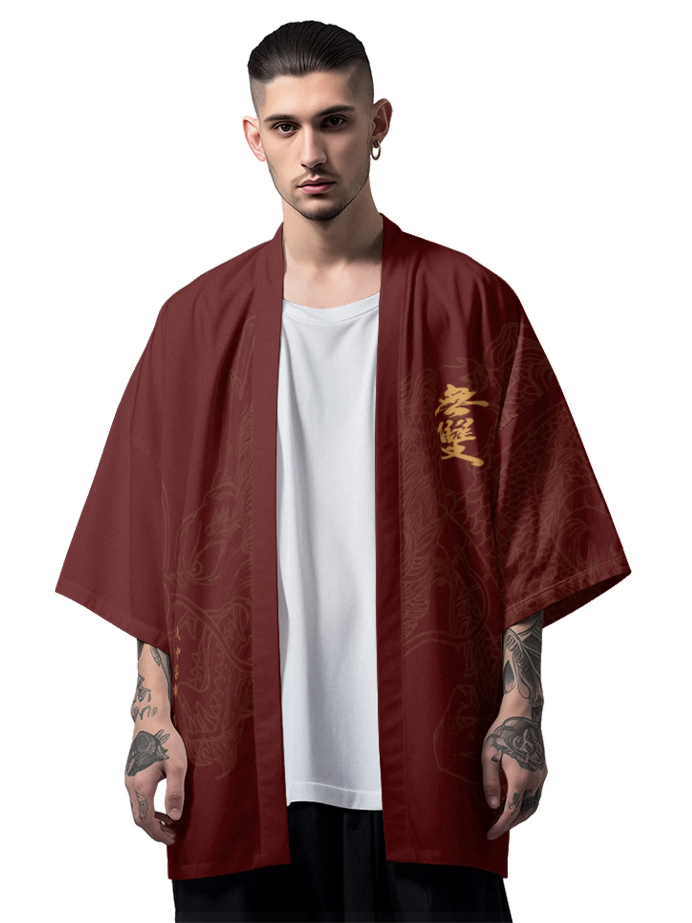 Chinese Ancient Three Martial General Lu Bu Unmatched Kimono Taoist Robe Male Feather Weave Coat Loose Shirt for Daily Wearing