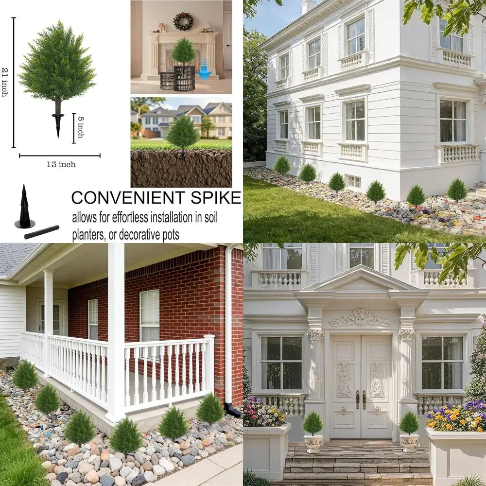 21-Inch Artificial Topiary Ball Trees, 2 Pack UV-Resistant Outdoor/Indoor Shrubs with Ground Spike