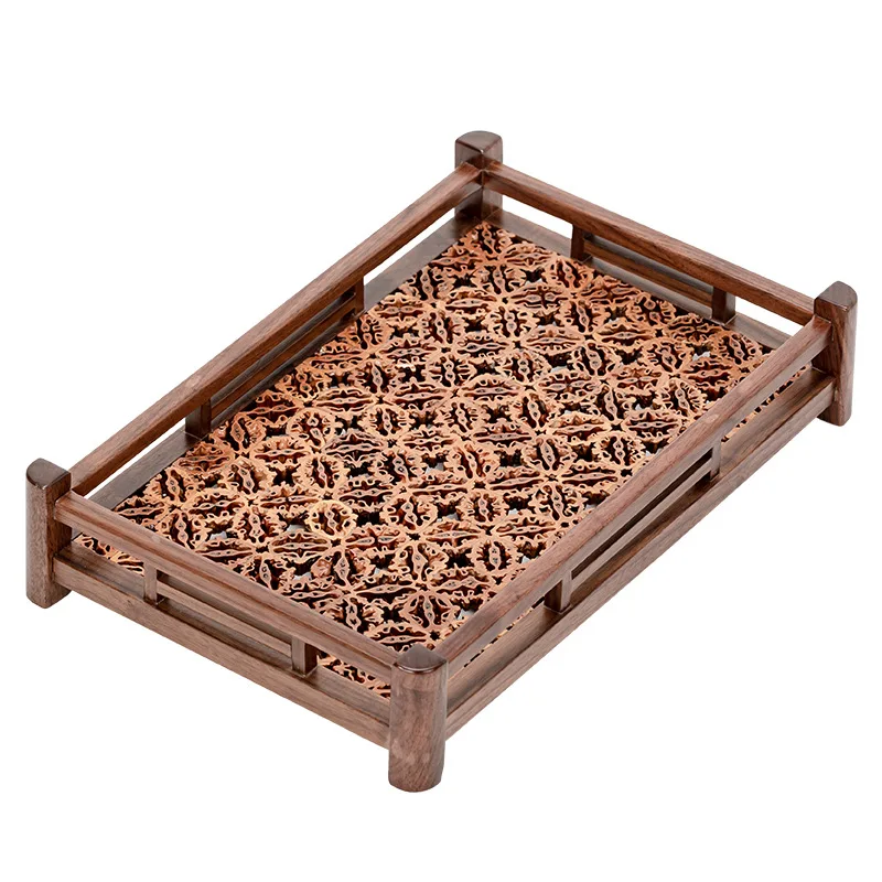 

Walnut wooden teacup tea set storage tray rectangular walnut old-fashioned lacquer shed rack dry tray
