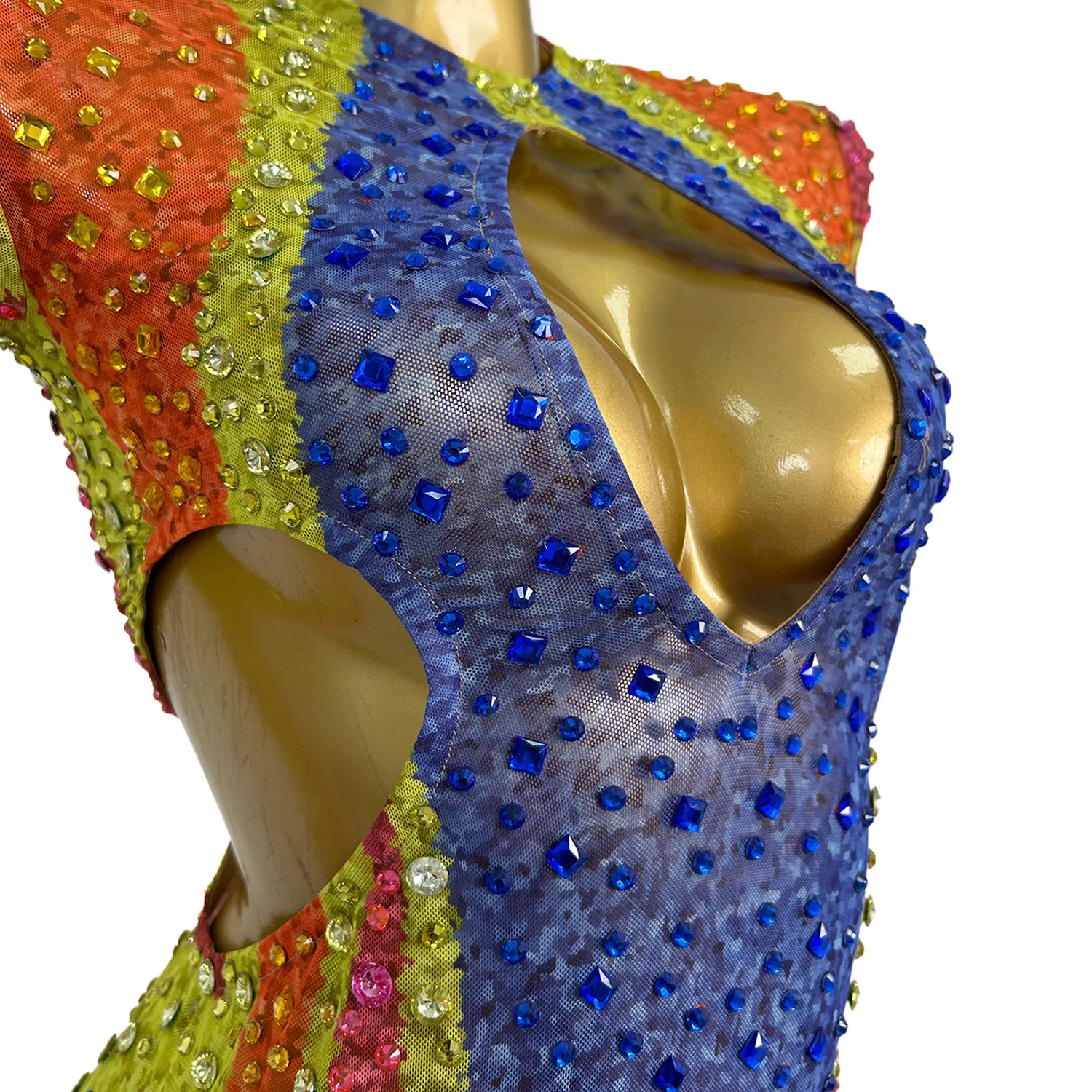 섹시한 컬러 라인스톤 생일 파티 이브닝 연회 롱 드레스 여성용 컷아웃 프롬 가운 플로어 기장 디너 파티 드레스 클럽웨어