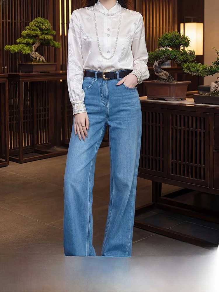 

New Chinese Sle Slim Fit Straight Leg Jeans Women's Casual High Waist Versatile Cotton Denim Pants Spring 2026 Early