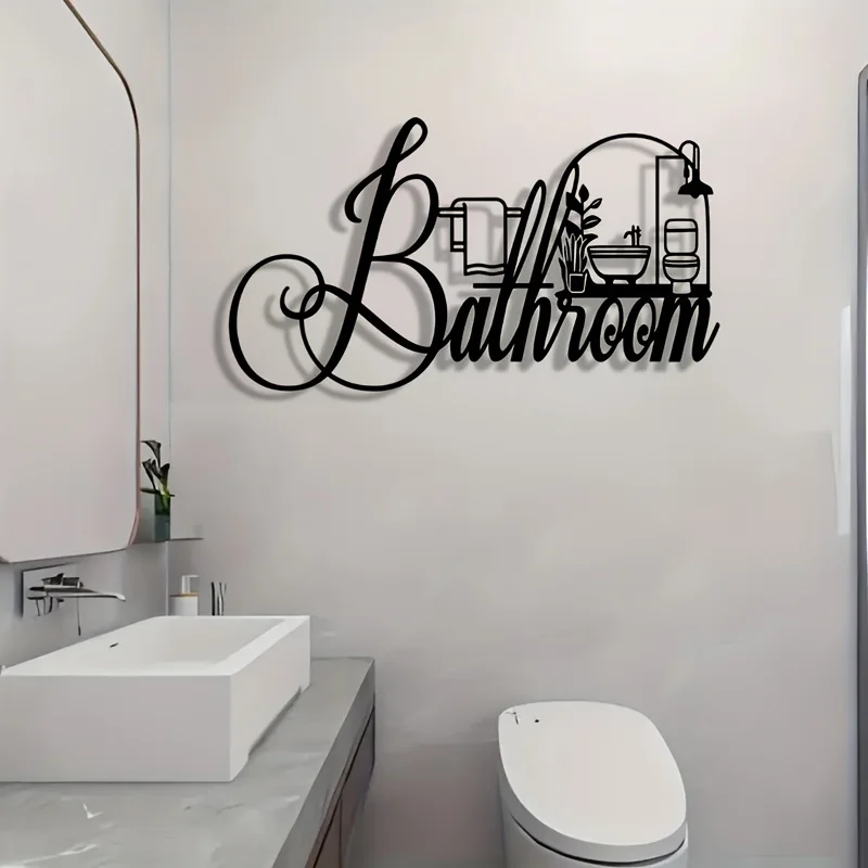 Panneau de salle de bain minimaliste élégant, 1 pièce, Art mural en fer de qualité supérieure avec un Design artisanal moderne, réutilisable et amovible, idéal pour la maison