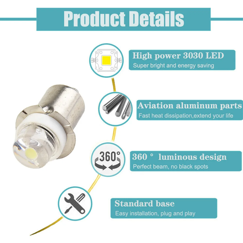 2 Pcs P13.5S PR2 Base 3V Upgrade LED Flashlight Torch Bulb 6000K Flashlight Bulb Base Household Accessories