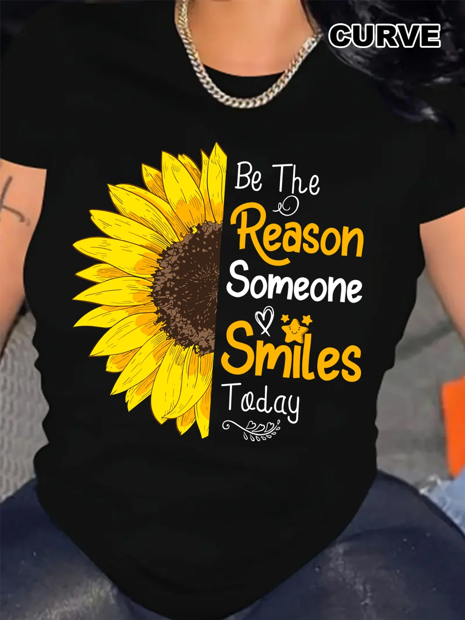 

Women's Plus Size T-Shirt, "Be The Reason Someone Smiles Today" Sunflower Graphic,All Seasons Fashion, Machine Washable