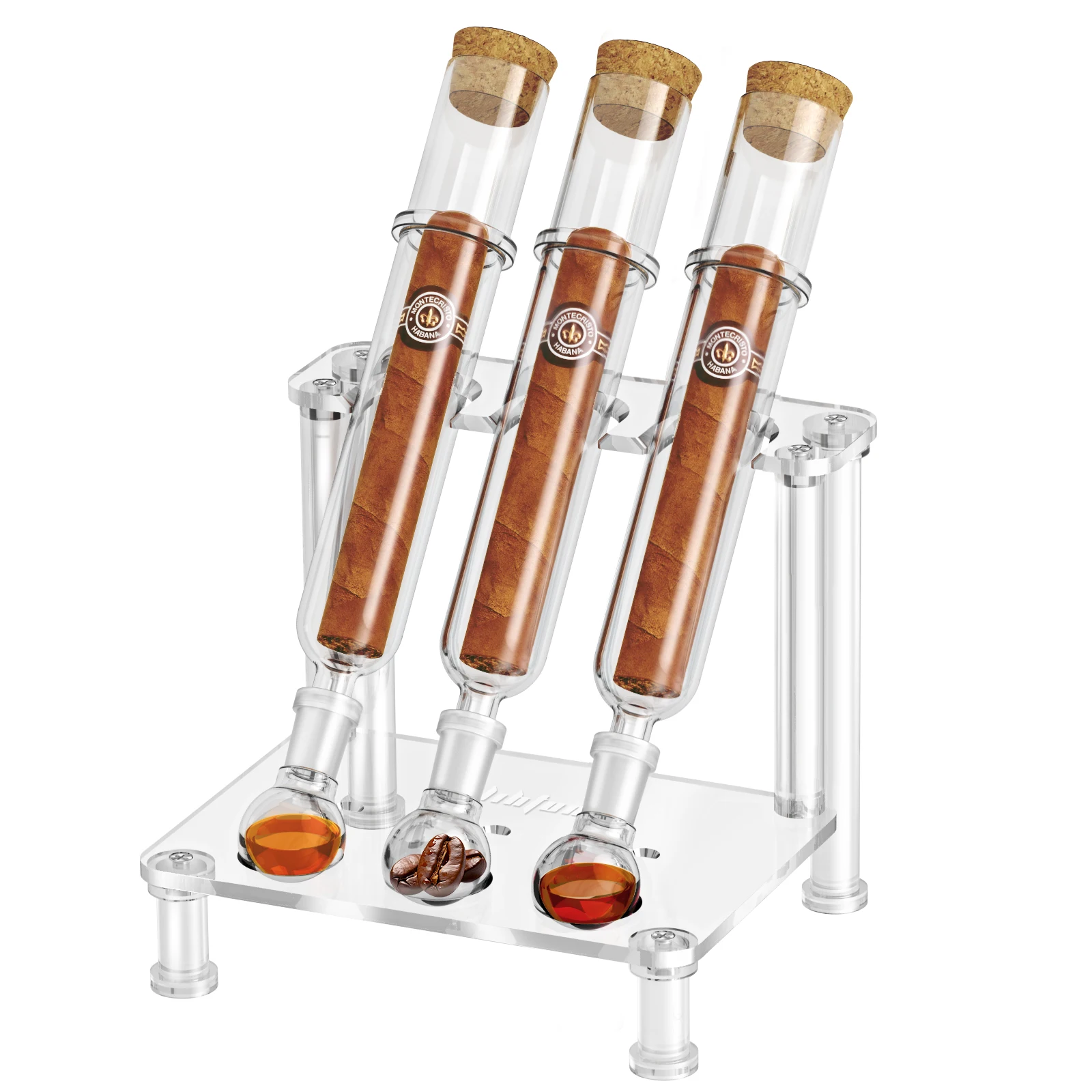 Cigar Humidor for 3 Cigars Flavoring,Glass Tubes, Balls and Acrylic Stand, Portable Travel Cigar Case Gift Set for Flavor