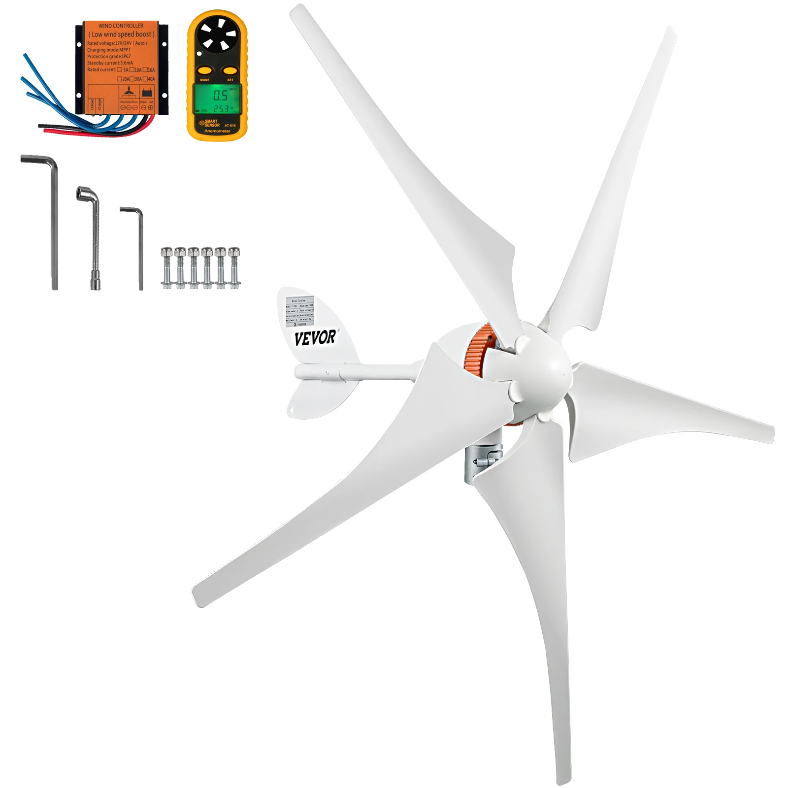 VEVOR 12V/AC Wind Turbine Generator Kit,400W Wind Power Generator with MPPT Controller 5 Blades for Terrace, Marine, Motorhome