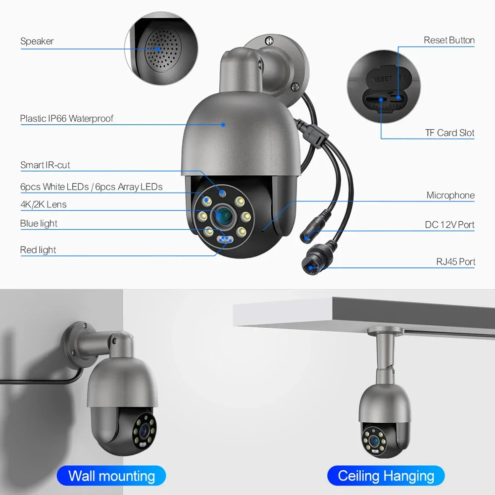 Techage HD 5MP 8MP POE Smart Security PTZ Camera System Outdoor Ultra H.265 8CH CCTV System Full Color Night Surveillance Kit