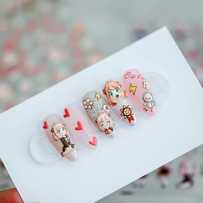 Spy Family Nail Stickers Anime Cartoon New Craft Embossed Thin Tough Nail Art Slider Decorative Back Adhesive Nail Decals