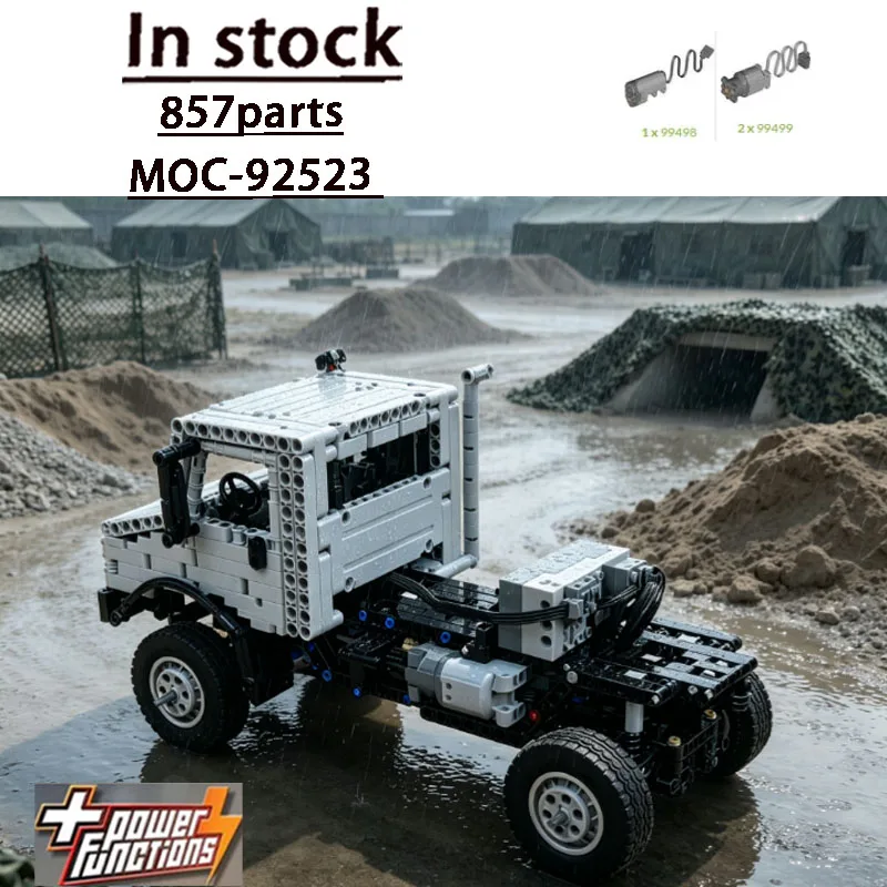 Outdoor MOC-92523 Traffic Military Exclusive Flathead Semi-Trailer Truck Building Blocks 857 Parts Birthday Christmas Toy Gift