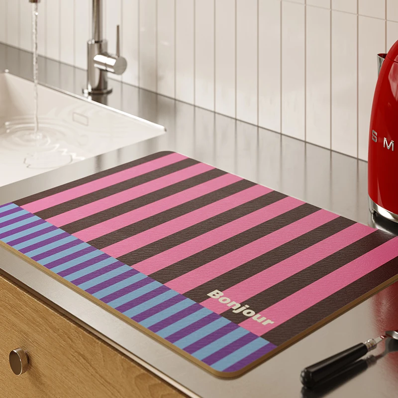 Memphis Rhapsody Kitchen Countertop Drain Mat Sink Faucet Free Cut Diatom Mud Non-slip Absorbent Mat