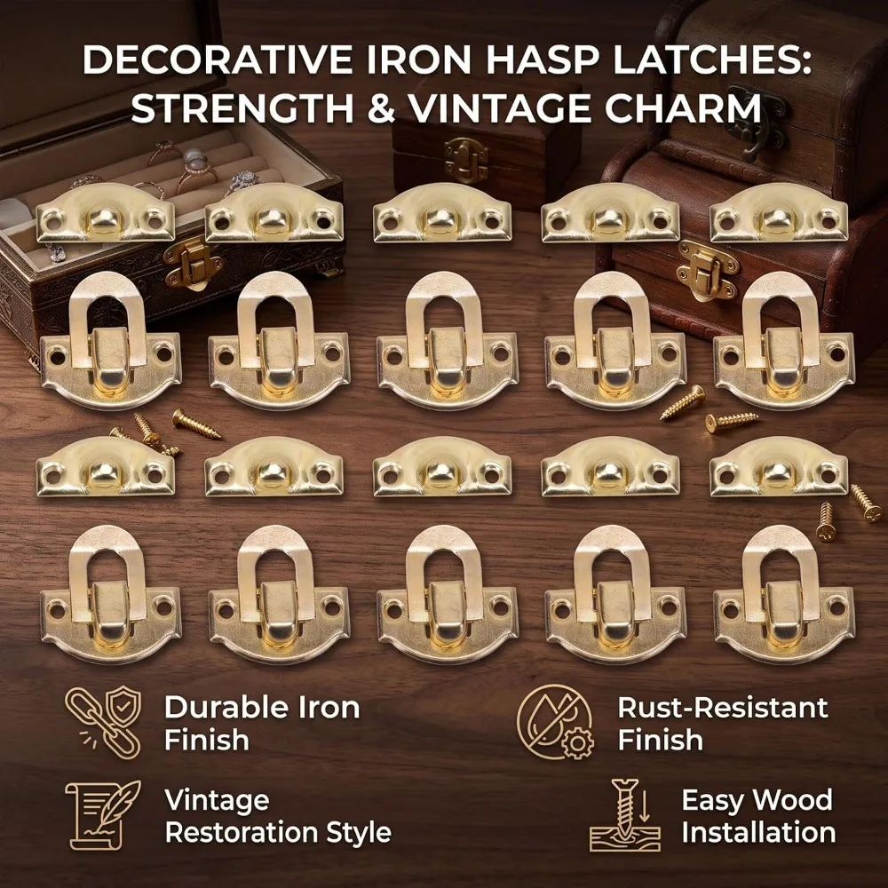 Iron Material Decorative Hasp Latch Gold Color Yellow Finish Toggle Hasp Latch 20mm Size Screws Included Small Latch Clasp