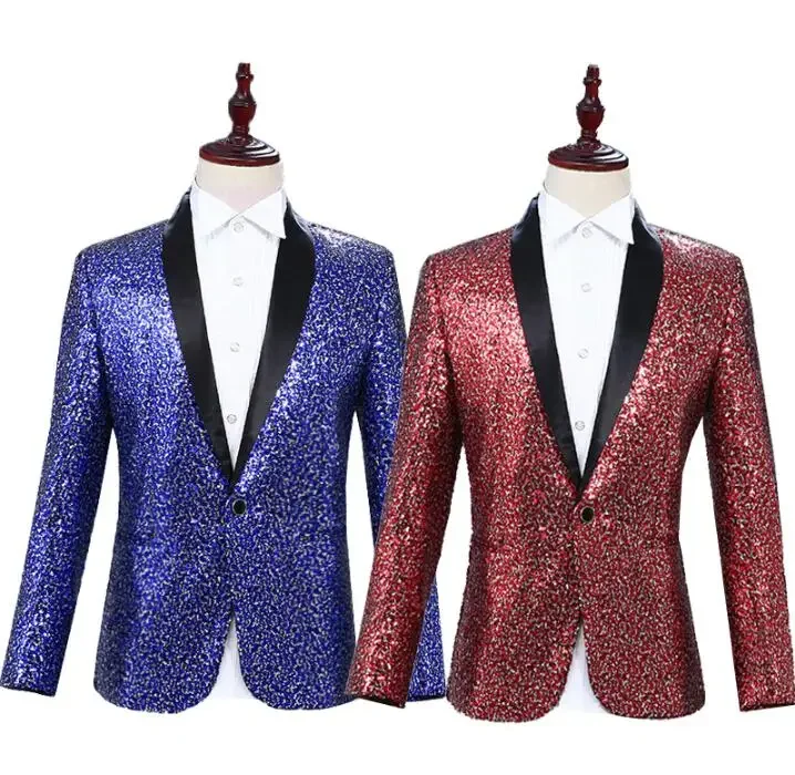 Personality clothes men suits designs terno stage costumes for singers jacket men sequins blazer dance star style dress blue red