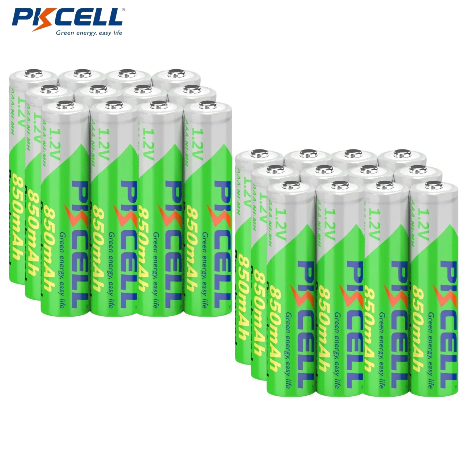 Paquete de 24 pilas recargables PKCELL AAA NiMH de precargo, baterías NI-MH de alta capacidad de 850 mAh, recarga de hasta 1200x veces