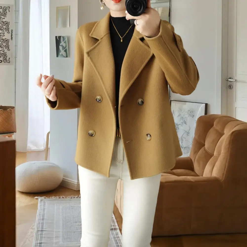 Abrigo de lana con solapa de doble botonadura para mujer, chaqueta holgada de manga larga, Color sólido, gruesa, cálida, Formal, estilo de negocios, OL, Otoño e Invierno