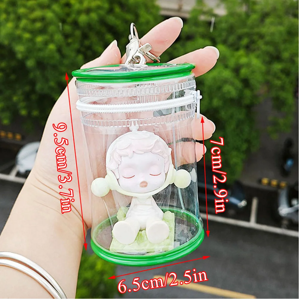 Dustproof Barrel-shaped Mystery Box PVC Organizer Transparent Storage Box Doll Bag Organization With Keychain Case 9.5*7*6.5cm