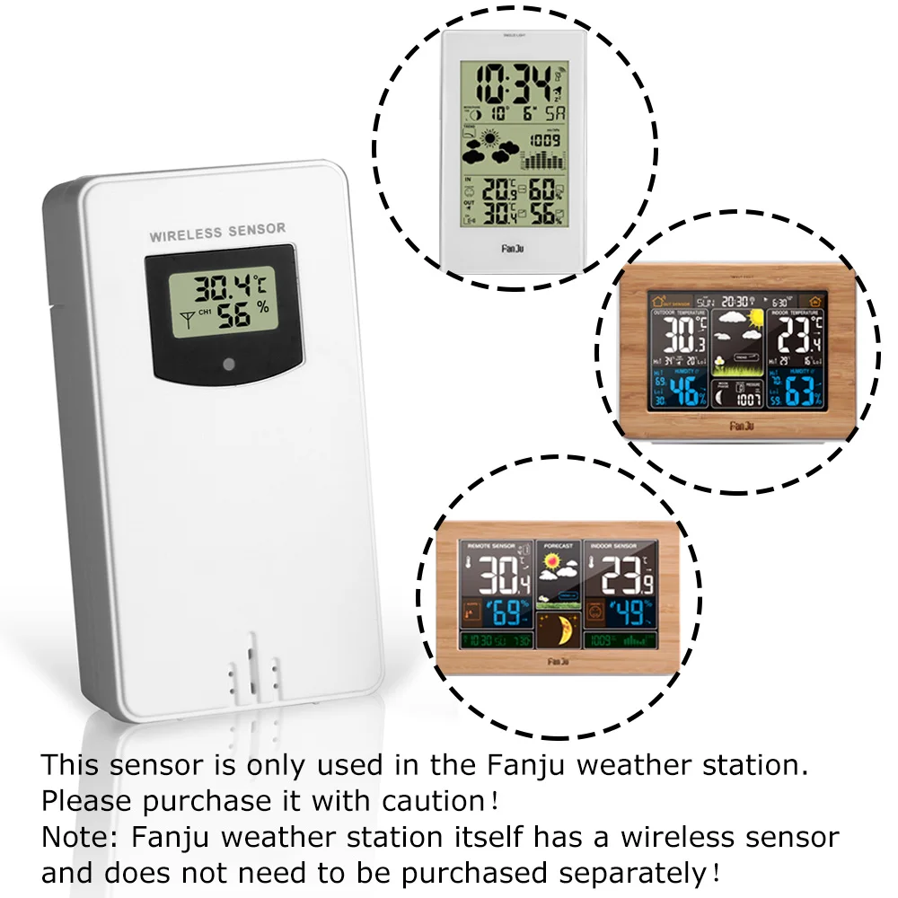 Fanju Digital Temperature Humidity Wireless Sensor Meter Hygrometer Electronic  Thermometer In/Outdoor Used with Weather Station