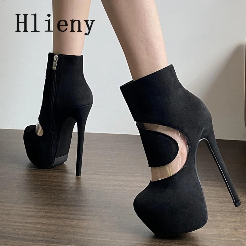 Hlieny Size 35-45 Street Style Round Toe Platform Boot Women Sexy Zipper Extreme Stiletto High Heels Nightclub Party Sandals