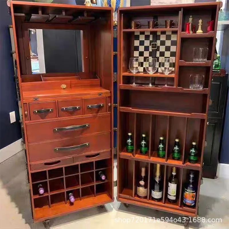 خزانة عرض خزانة النبيذ المصنوعة من الخشب الصلب، خزانة النبيذ المتنقلة للتخزين الفاخرة الإيطالية المنزلية #4