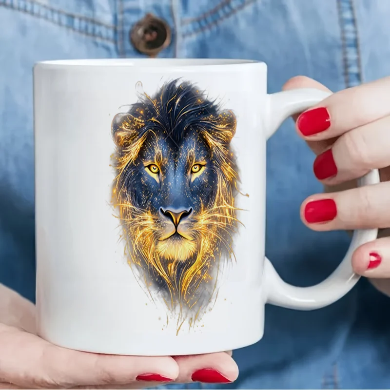 Lion Head Colorful Print Ceramic Coffee Mug 11oz 350ml Personalized Custom Mug Cute Aesthetic Mug Microwave Safe Birthday Gift O