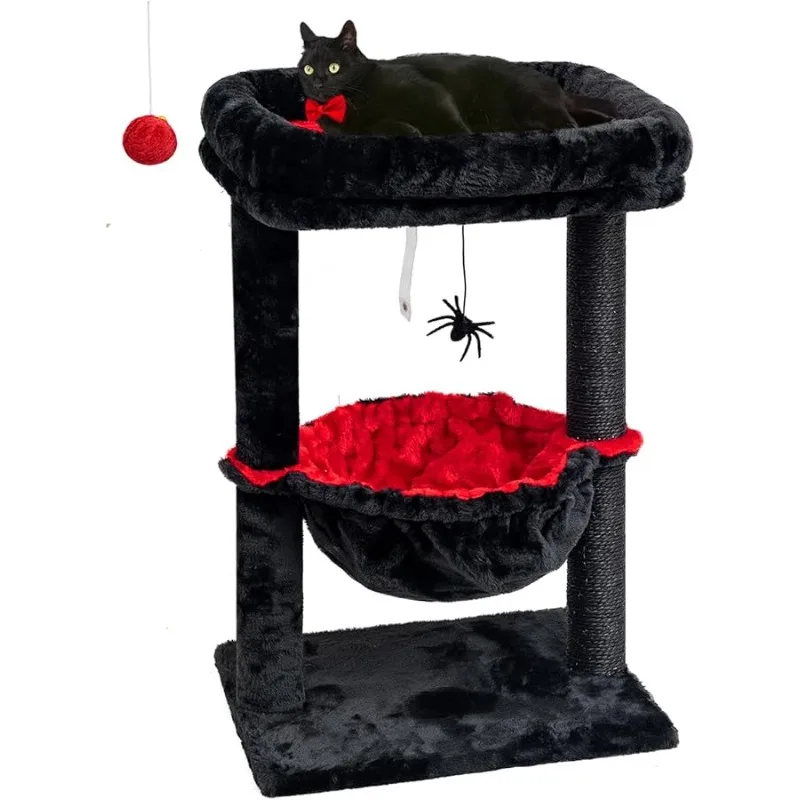 

SYANDLVY Gothic Cat Tree with Coffin Bed for Indoor Cats, Activity Cat Tower with Scratching Post for Kittens, Cat Condo Furnitu