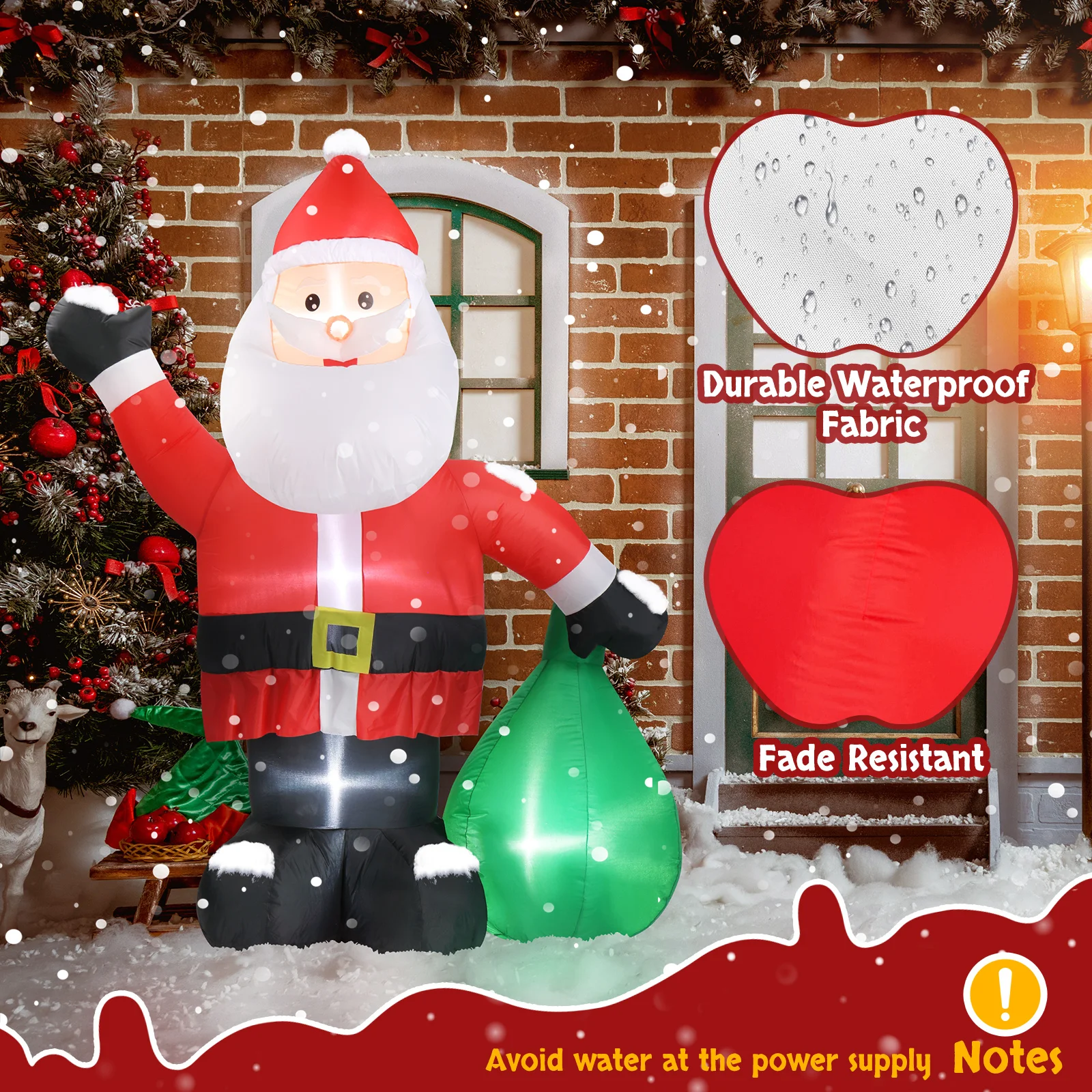 6 FT Lighted Christmas Inflatable Decoration, Inflatable Santa Claus with Large Gift Bag, Funny Blow Up Yard Decorations