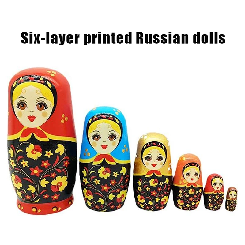 

Шестислойная русская матрешка для девочек, детская деревянная игрушка, подарок на день рождения, Рождественский подарок, деревянная кукла ручной работы