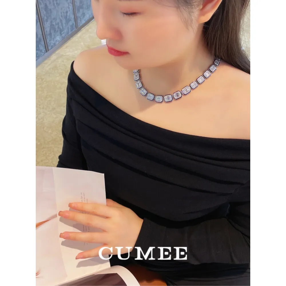 CUMEE Fashion White High Fire Color High Carbon Diamond Necklace for Women  Silver Plated Gold