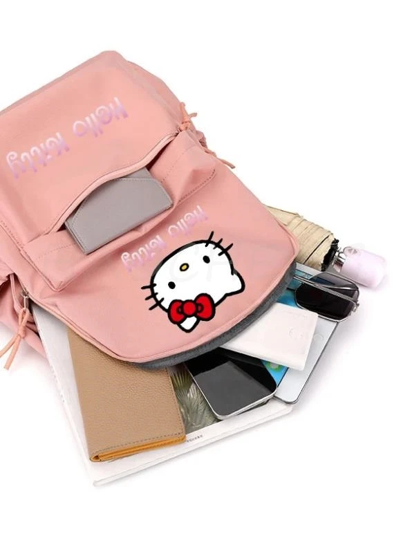 3Pcs/set Anime Hello Kitty Backpack Girls Boys Student Teenage Children Rucksack Lunch Bag Women Casual Back To School Bags Sets