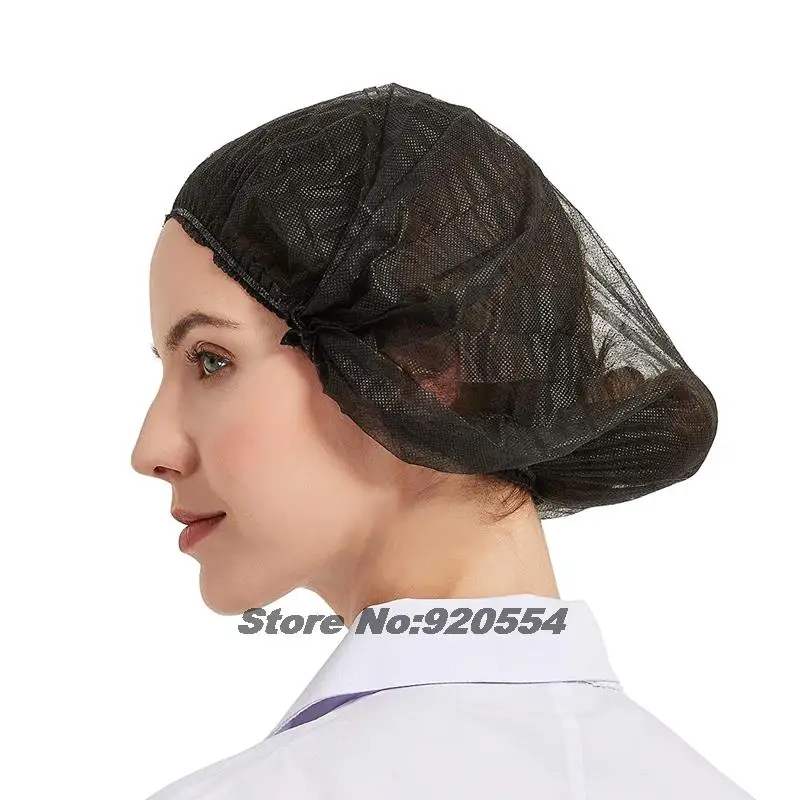 10pcs Black Disposable Bouffant Cap Non Woven Bath Shower Hair Caps Food Service Medical Salon Spa Catering Workspace Cover Hat