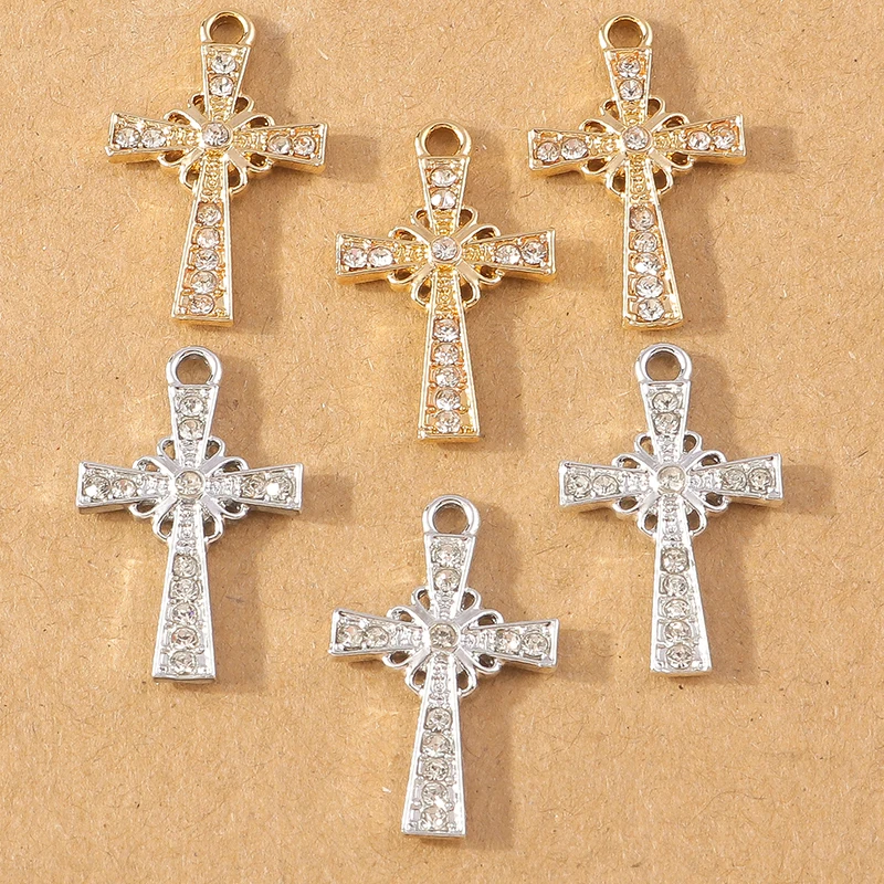 10pcs Luxury Crystal Rhinestone Cross Charms Pendant for Making Earrings Necklace DIY Religious Jewelry Accessories Supplies