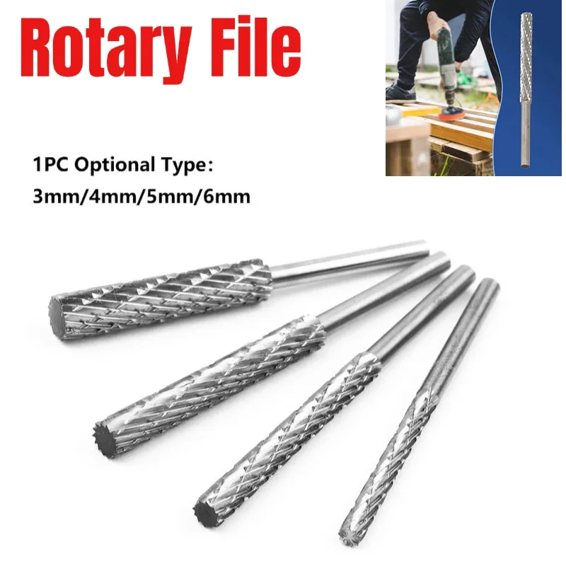 Double Groove Rotary File 3-6mm Grinding Head Tungsten Carbide Burr Milling Cutter Drill Bit Set Finishing Metal Mould