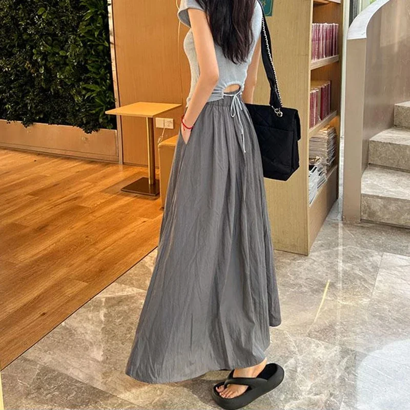 2024 Summer Women Fashion Ruched Skirts Female High Waist Leisure Tulle Dress Girls Apricot Black Pink Gray Skirts Size-S-XXL