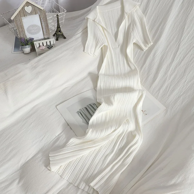 YuooMuoo-Robe d'été chic et sexy pour femmes, col en v, slim, élastique, fendue