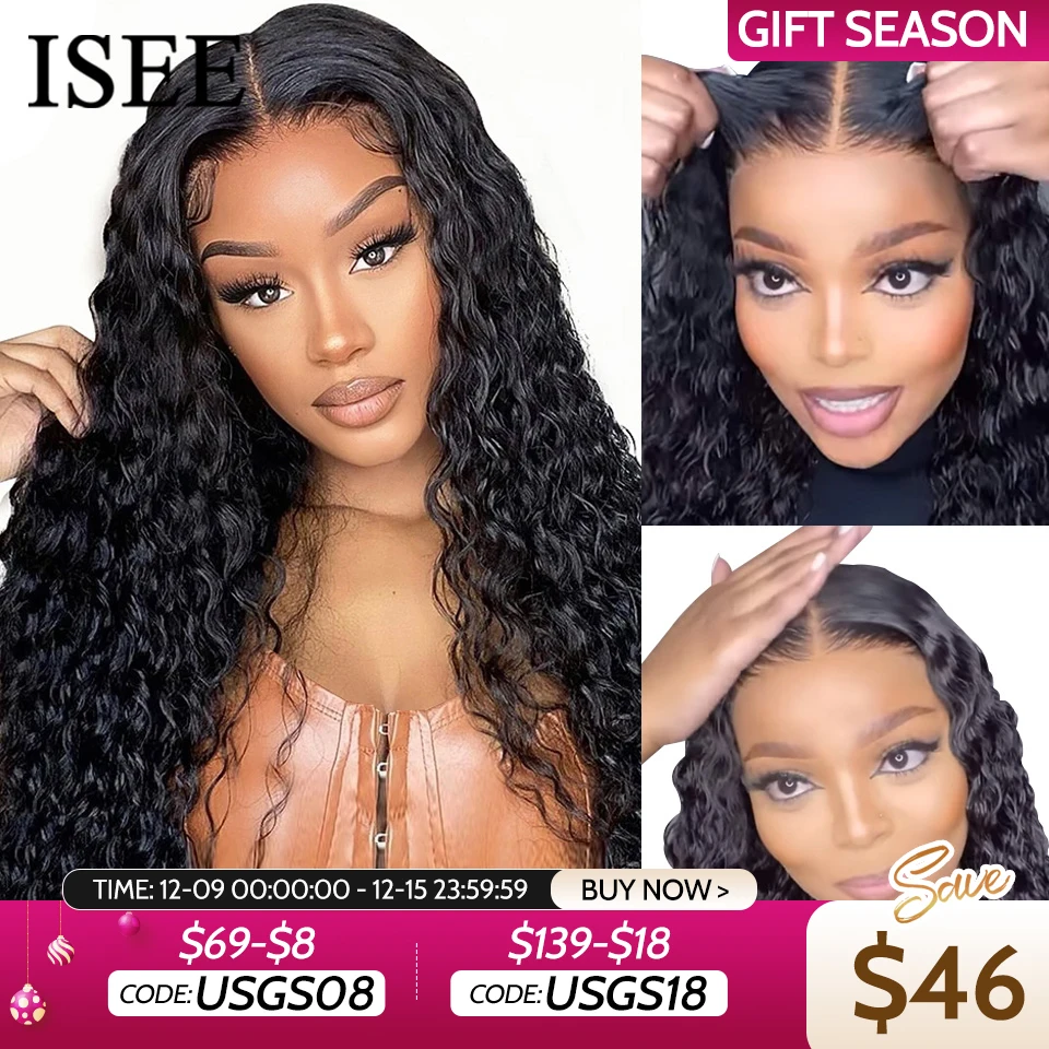 Wear Go Wig ISEE Hair Mongolian Water Wave 6x4 Glueless Preplucked Human Wigs Ready To Go Pre Cut Lace Easy Install HD Lace Wigs