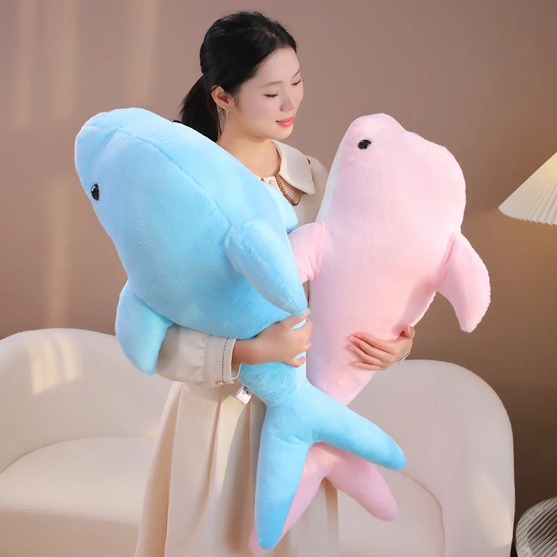 

60/80cm Stuffed Blue Pink Soft Dolphin Aquatic Animal Plush Toy Soft Long Pillow Plushie Peluche Present