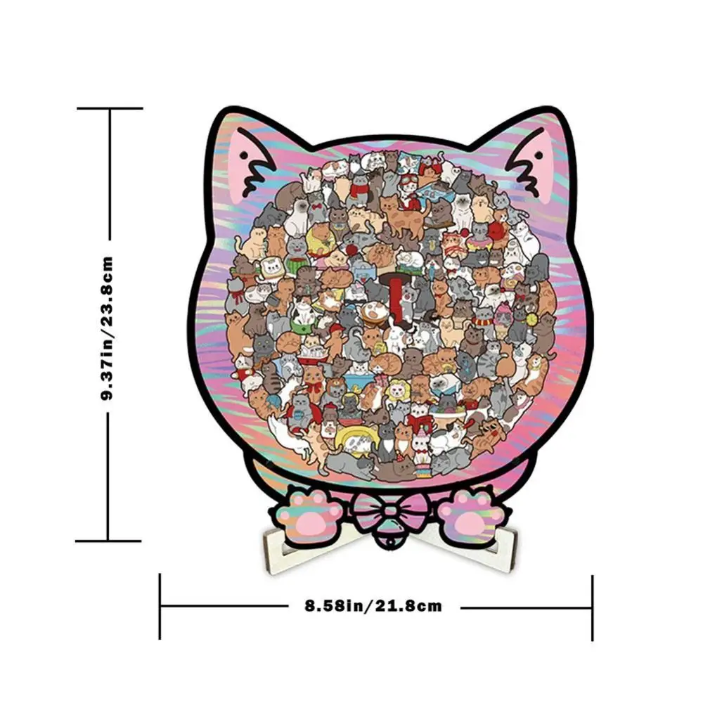 Puzzle z kotem, układanka z motywem kota, nieregularne puzzle, uroczy kotek, puzzle ze zwierzętami, drewniane puzzle w kształcie kota, kolorowe drewniane puzzle