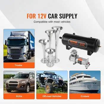 SucceBuy Sada vlakových klaksonů 4 trumpetové vzduchové klaksony Sada 150dB vlakových klaksonů 12V 120 psi vzduchový kompresor pro auto, nákladní automobil, vlak, dodávku, loď, pickup 10 nejlepší prodej klakson auta Dukes of Hazzard - №4