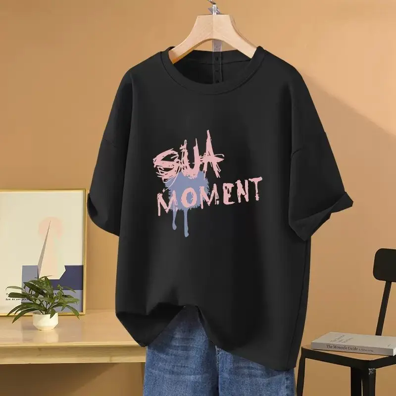 

mmer Women Clothing Letter Printed Casual Top Pullovers Female Fashion Commute O-neck Short Sleeve T-shirt