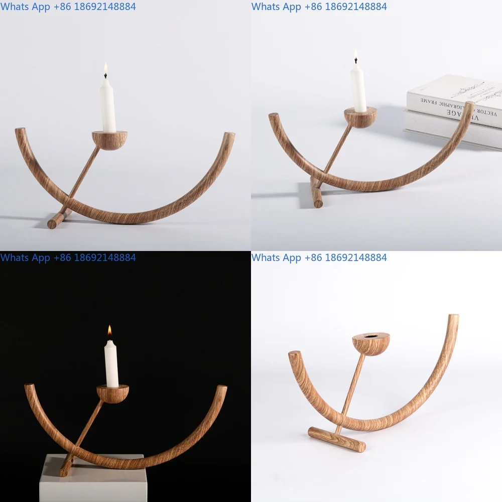 

Minimalist Geometric Half Round Candle Holder with Wood Grain Finish Decorative Piece for Home Dining Room