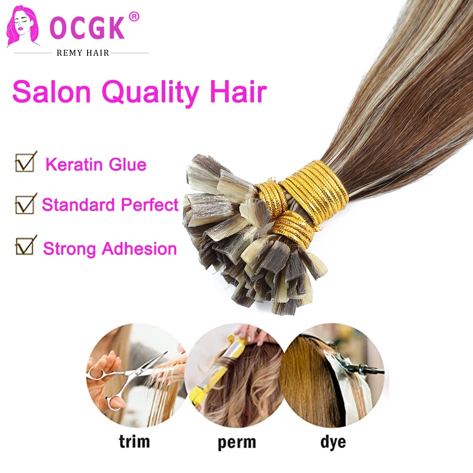 V Tip Hair Extensions Human Hair Straight Keratin Remy Human Hair Pre Bonded Human Fusion Hair Extensions Dark Brown Blonde