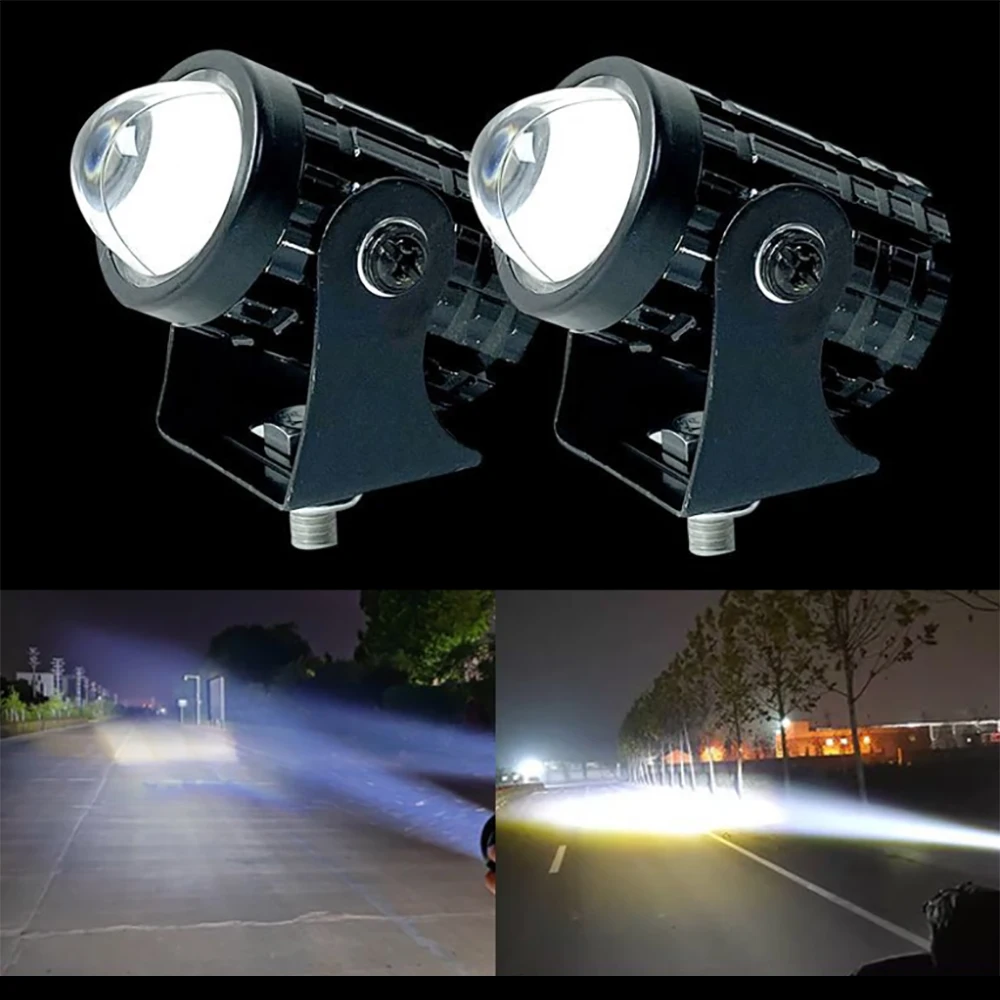 20W Motorcycle Mini Driving Light 2000lm Dual Colo for Headlight Auxiliary Spotlight Lamp ATV Scooter Moto Fog Light Accessories