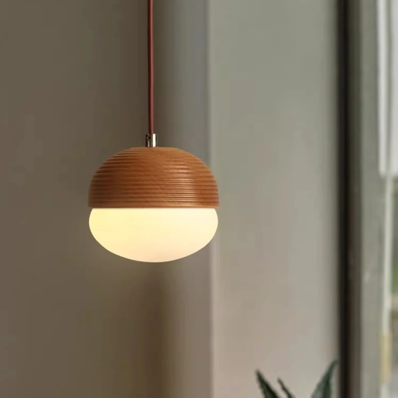 

Japanese Vintage Nuts Acorn Pendant Lights E27 Bedroom Bedside Restaurant Kitchen Cafe Minimalist Wood Grain Small Hanging Lamps