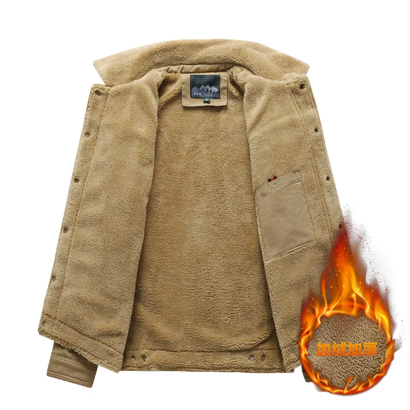 الرجال الشتاء جلد الخراف القطن وسادة مبطنة سميكة الصوف القطن الخالص ملابس العمل العسكرية فضفاضة في الهواء الطلق حجم كبير الملابس #3