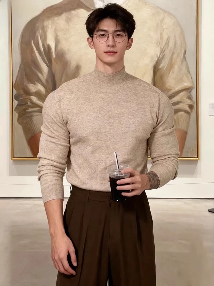 

Men's Slim Fit Fce Lined f High Ne Knitwear Soft Warm Casual Sle Polyester Blend Long Sve Autumn Winter Sweater