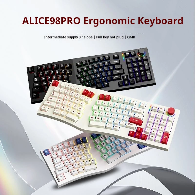 Imagem -02 - Teclado Mecânico sem Fio Alice Rgb Alice98 Pro Teclado Ergonômico de Hot-swap Game Alice98 Pro Modos Alice98 Pro Novo