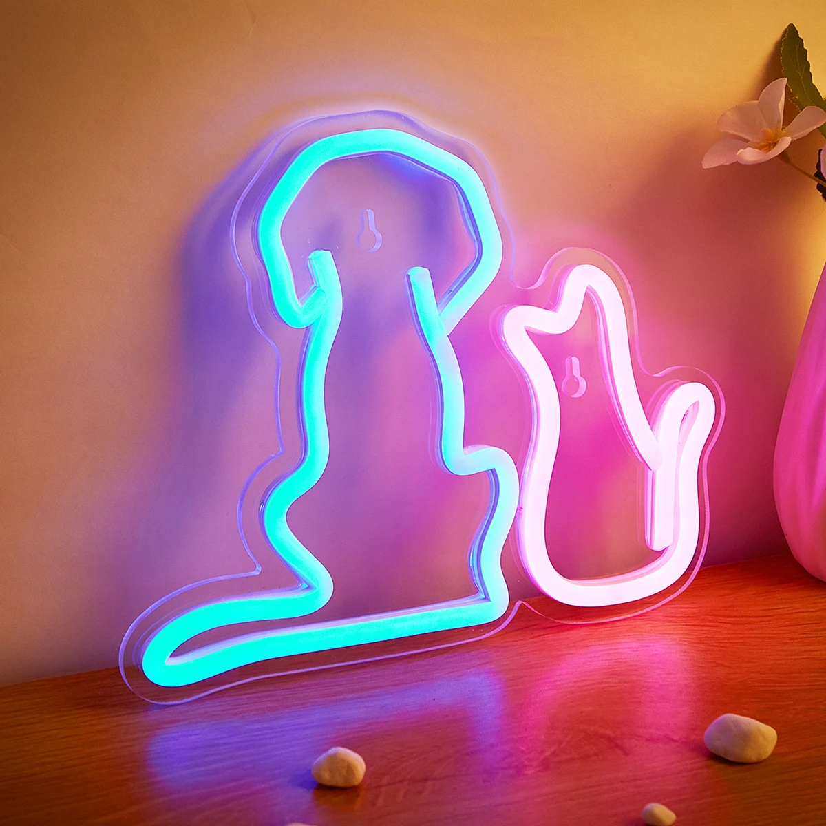 Chi-buy Dog&Cat LED Neon Sign USB Powered Neon Signs Night Light 3D Wall Art Bedroom Living Room Decor Lamp Signs