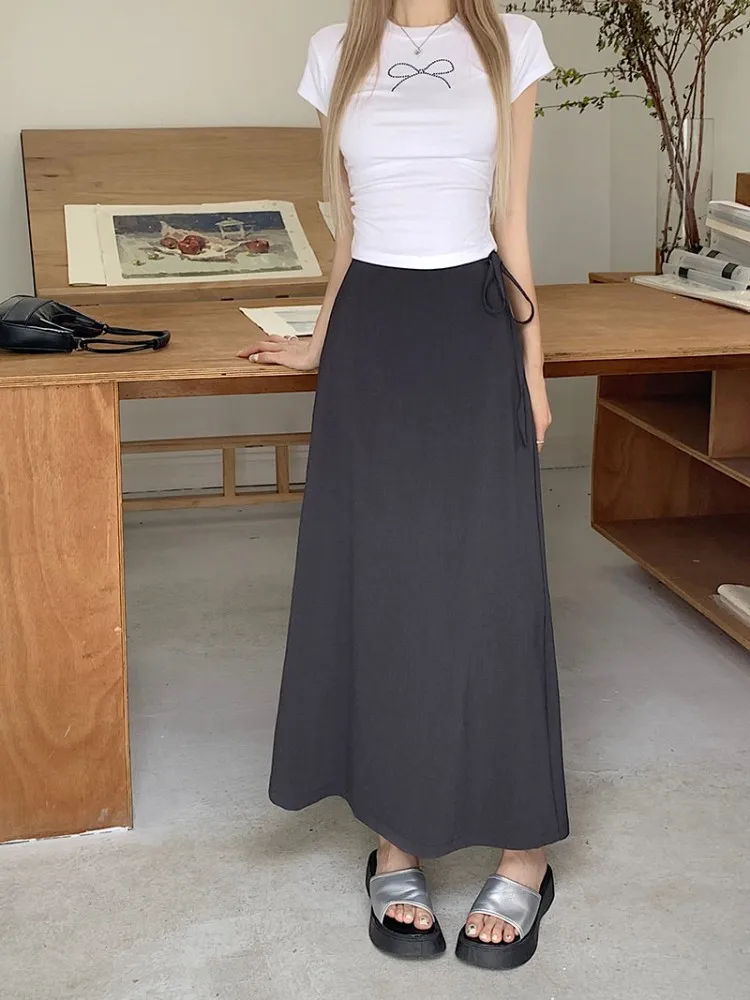 S-XL 3Colors Women Long Skirt Autumn Summer 2023 Korean Style High Waist Back Split Midi Long Skirts Female(L5115