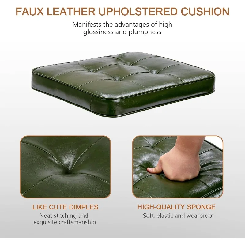 Ergonomic Rattan Back Office Chair Adjustable Swivel Desk Chair with Tufted Faux Leather Seat for Home, Bedroom, Workspace